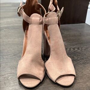 Bonnibel Pink Suede Ankle Strap Heels